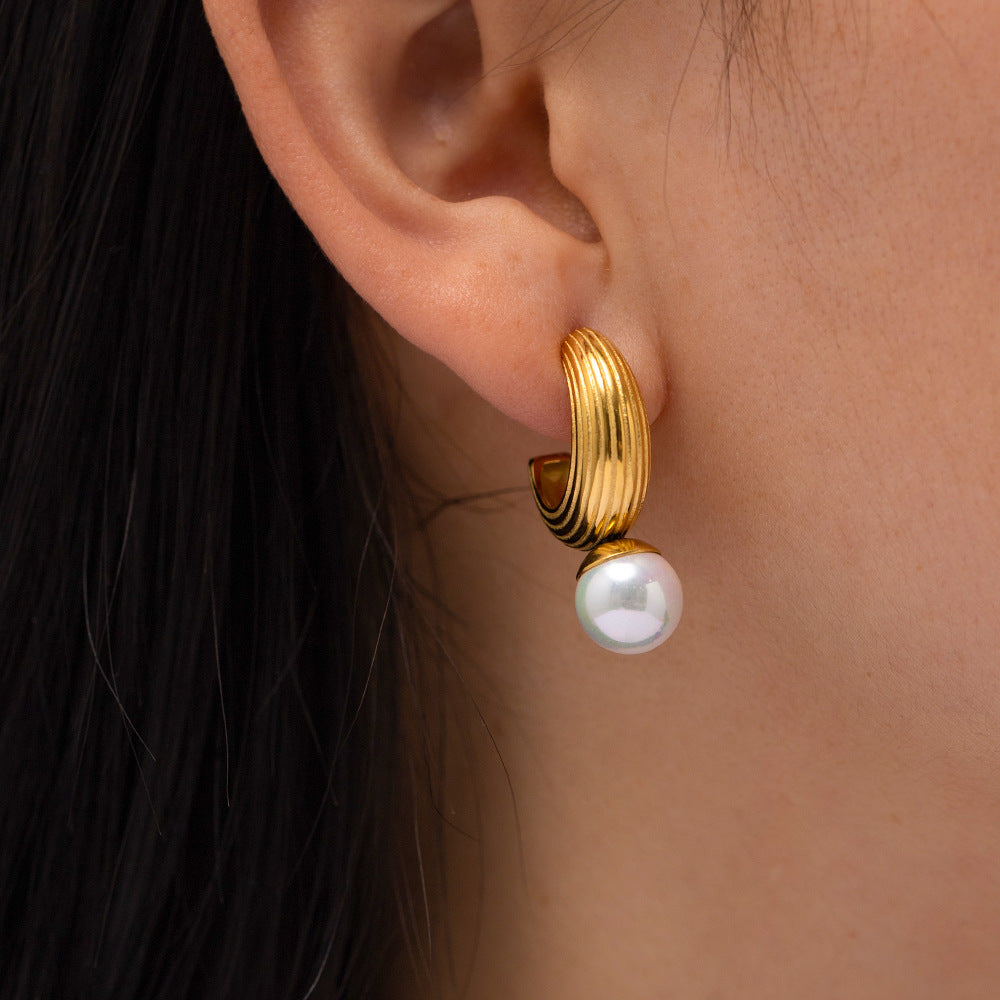 Wholesale 18K Gold Plated Vintage  Pearl Earrings Stainless Steel